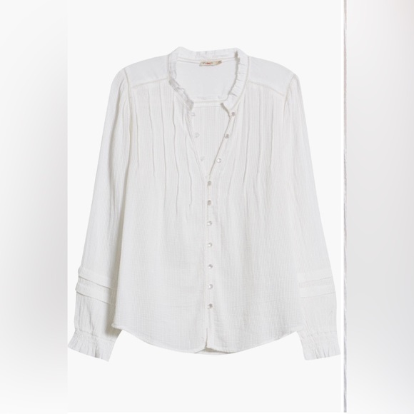 Faherty Willa Button Front Peasant Blouse Size L $158 - Picture 3 of 10
